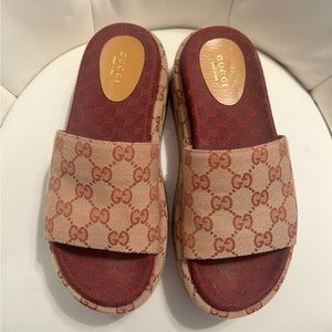 Authentic Gucci Canvas GG Monogram Angelina Platform Sandals